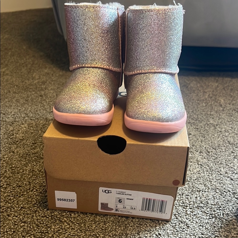 UGG Keelan Glittery Silver and Pink Boots
